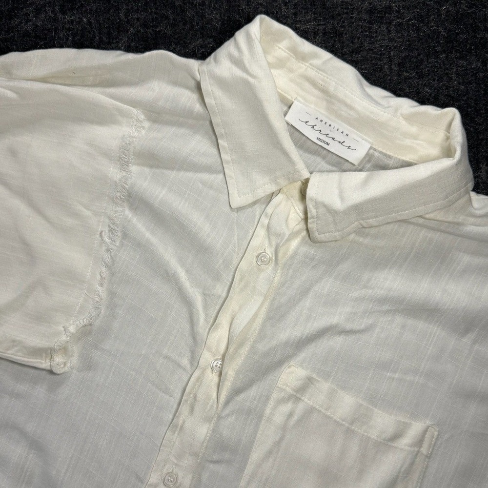 American Threads White Frayed Hem Button Down Shirt IT7923 Medium